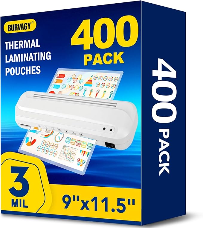 400 Pack Laminating Sheets, 3 Mil, 9 x 11.5 Inches Thermal Laminating Pouches by BURVAGY