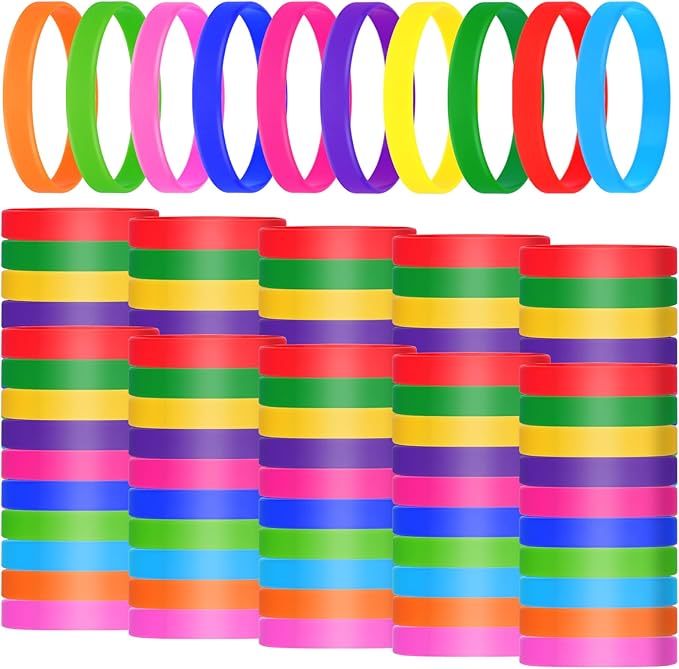 100 Pieces Colored Silicone Wristbands Bulk Rubber Bracelets, Plain Rubber by SpecializeinSolarLight