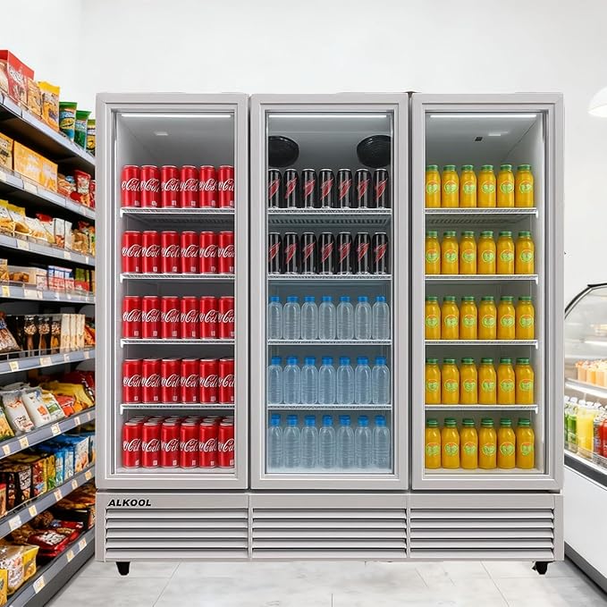 71” Wide Commercial Beverage Refrigerator Display Fridge, Three Glass Door - Image 8