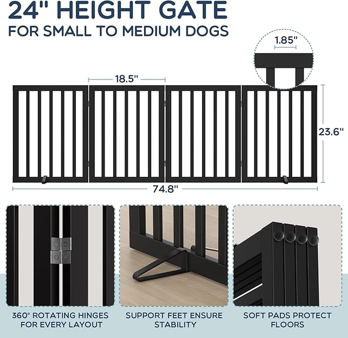 Homykic Bamboo Freestanding Dog Gate, No Assembly Pet Gate Indoor, 24”H x 75”W - Image 6