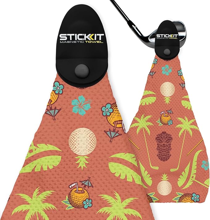 STICKIT Magnetic Salmon Pink Tiki Golf Towel | Top-Tier Microfiber Golf Towel by STICKIT