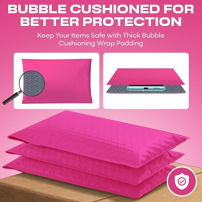 Hot Pink Poly Bubble Mailers 8.5x14.5 inch #3 | Self Seal Padded Envelopes | - Image 5