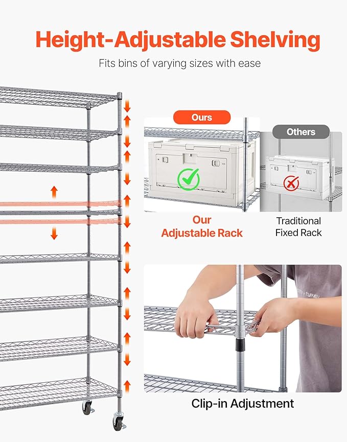 VEVOR 8-Tier Rolling Bin Storage Rack, 26 Organizer Bins, Bin Rack Storage - Image 4
