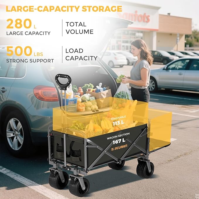 Collapsible Wagon Cart with Removable Tabletop, 500LBS Folding Wagons with - Image 2