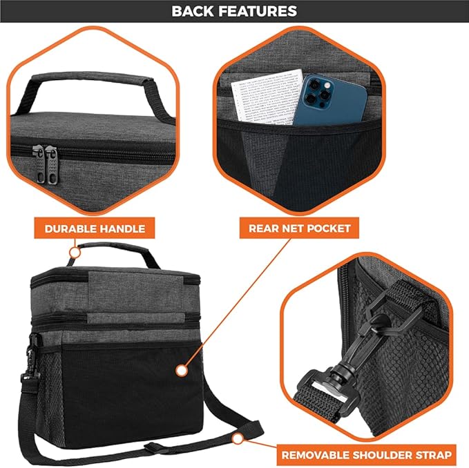 opux Insulated Lunch Bag for Men Women, Large Dual Compartment Cooler Bag - Image 7
