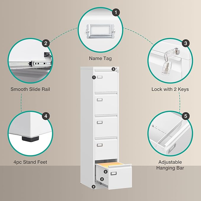 SISESOL 5 Drawer File Cabinet - Image 7