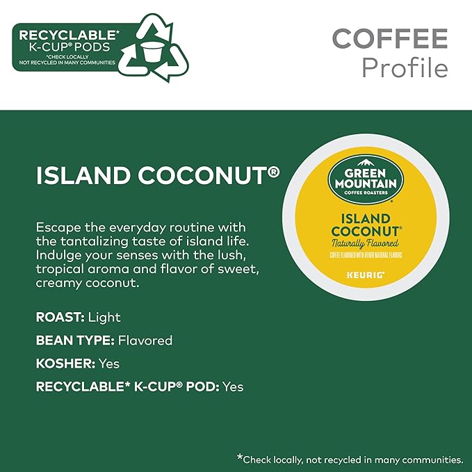 Green Mountain Coffee Roasters Island Coconut Keurig Single-Serve K-Cup Pods - Image 3