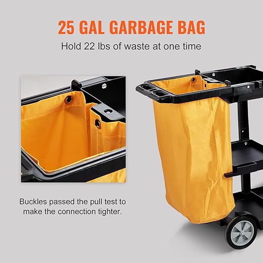 VEVOR Cleaning Cart, 3-Shelf Commercial Janitorial Cart, 200 lbs Capacity - Image 4