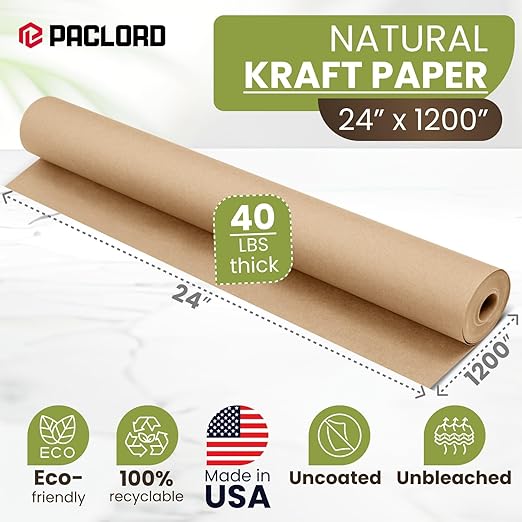24" x 1200" Natural Kraft Paper Roll – USA Made Non-Toxic, 100% Recyclable - Image 2
