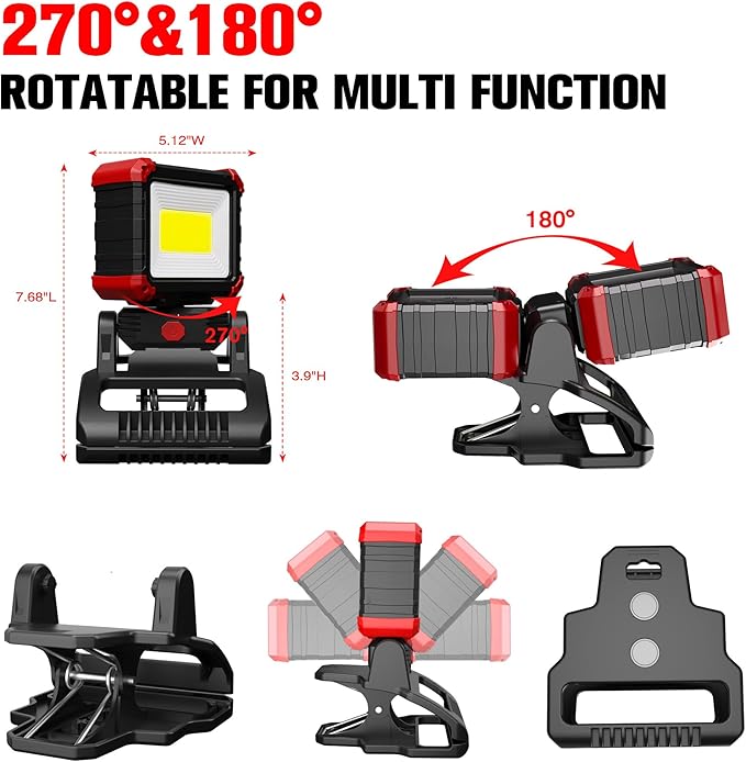 Yls 2pack LED Work Light, 2100LM Rechargeable COB Magnetic Clip on Work Light - Image 2