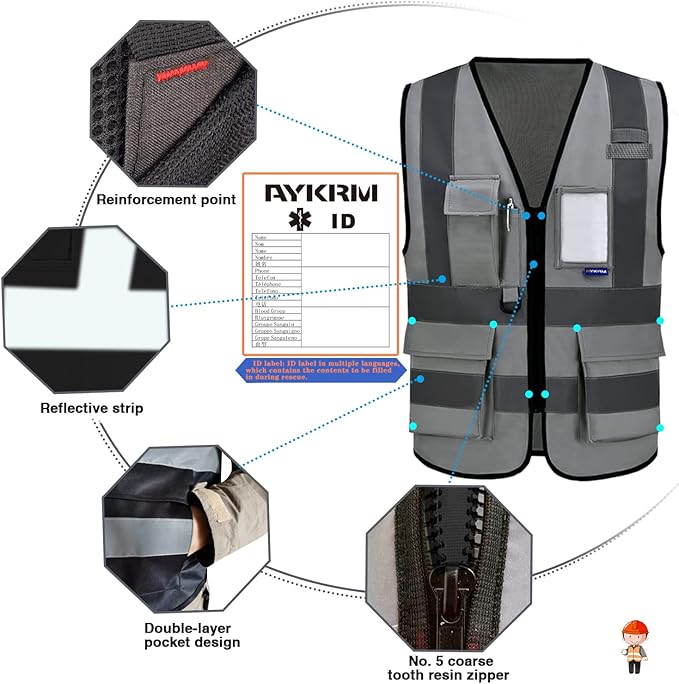 A-SAFETY 6XL 7XL 8XL plue size safety vest grey 6xl 7xl 8xl - Image 3