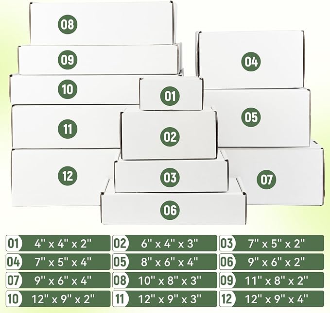 25 Pack 12"x9"x3" inch Small Shipping Boxes White Corrugated Cardboard Box - Image 6