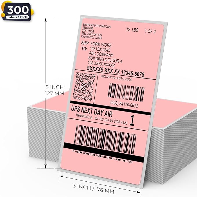 Pink Thermal Labels 3 × 5 Inch Vinyl Self-Adhesive Fanfold Direct Shipping - Image 7