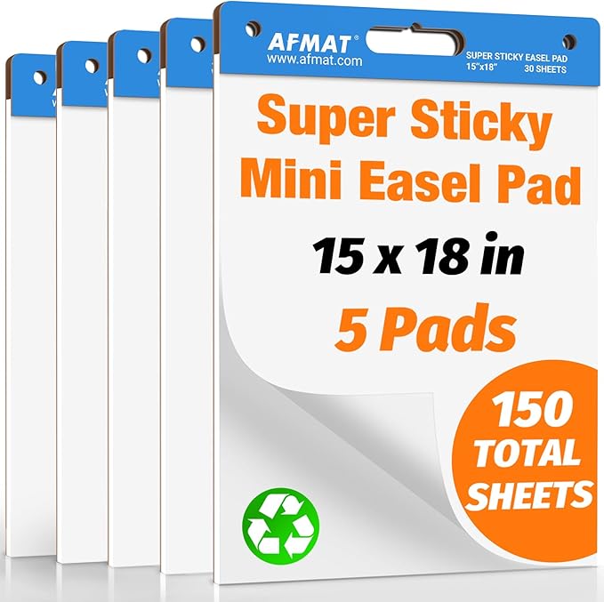 AFMAT Sticky Mini Easel Pads, 15 in x 18 in Flip Chart Paper by AFMAT