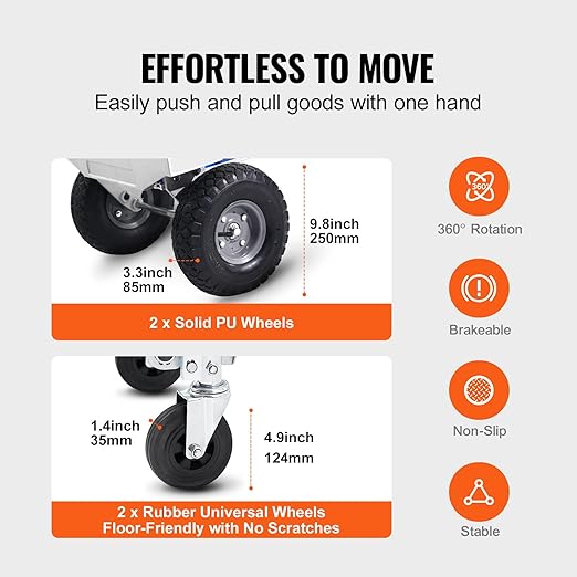 VEVOR Aluminum Truck, 2 in 1, 800 lbs Load Capacity, Heavy Duty Industrial - Image 3