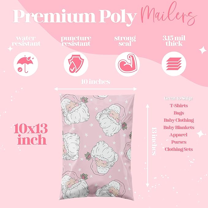 10x13 Designer Christmas Holiday Poly Mailer 100 Pack Heavy Duty Waterproof - Image 4
