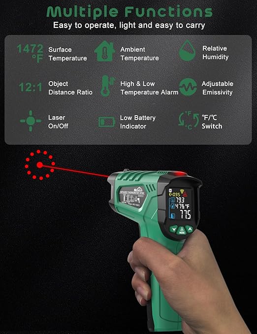 Infrared Thermometer Gun, SQECH Laser Thermometer Gun -58℉～1472℉, Temperature - Image 2