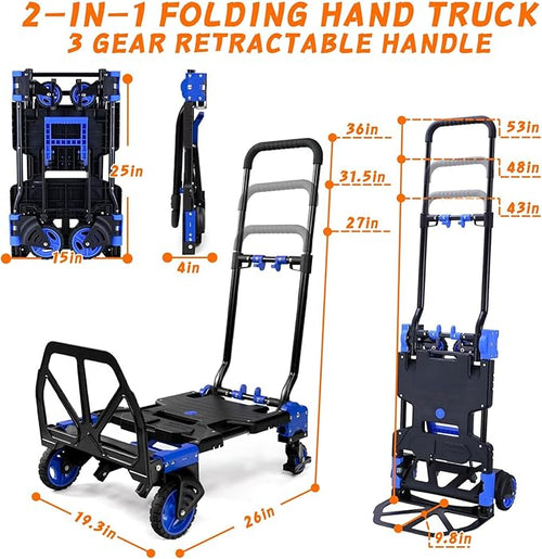 2-in-1 Folding Hand Truck with Retractable Handle, 330LBS Capacity Heavy Duty - Image 2