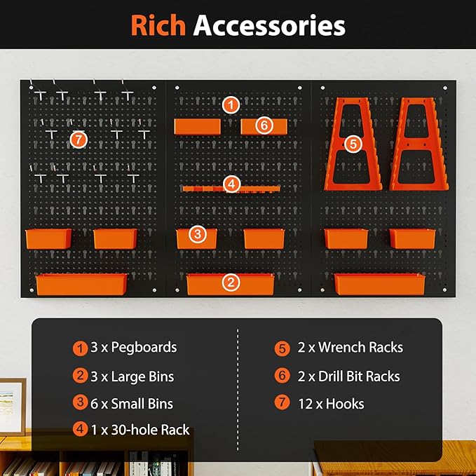 Goplus Pegboard Wall Organizer, 9-Bin Parts Rack Organizer w/Hammer Racks - Image 8
