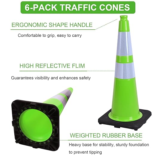 OrangeStar 28" Traffic Cones 6-Pack, Weighted Rubber Base - Image 2
