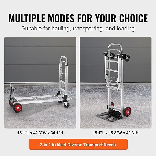 VEVOR Aluminum Folding Hand Truck, 2 in 1 Design 400 lbs Capacity, Heavy Duty - Image 6