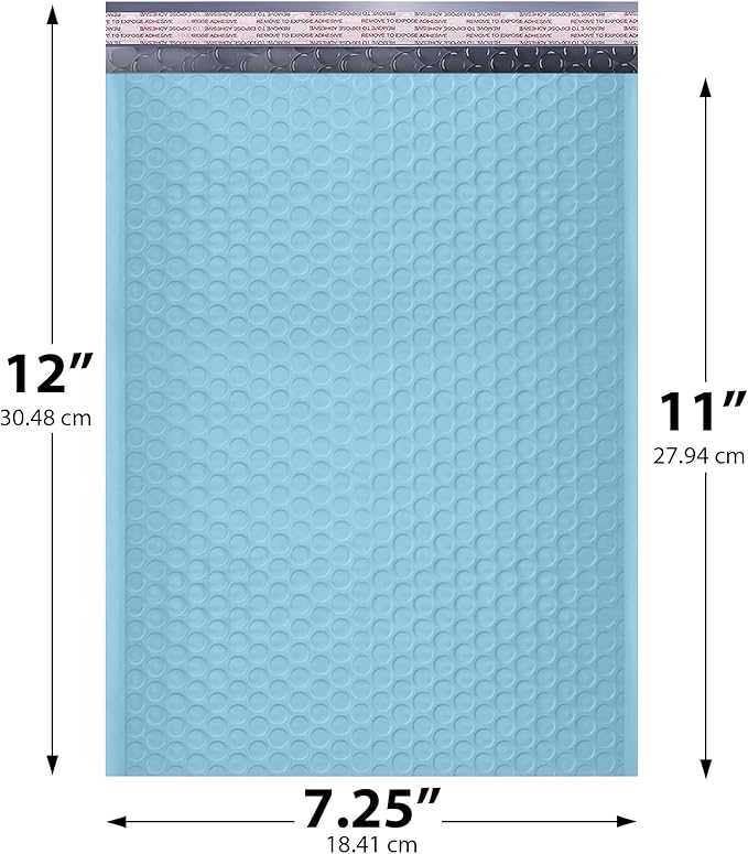 Light Blue Poly Bubble Mailers 7.25x12 inch #1 | Self Seal Padded Envelopes | - Image 2