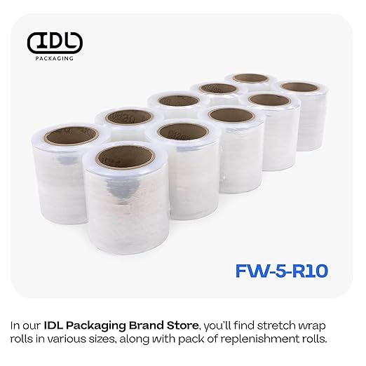 IDL Packaging 5" x 1000' Stretch Wrap Mini Roll of 80 Gauge - Image 7