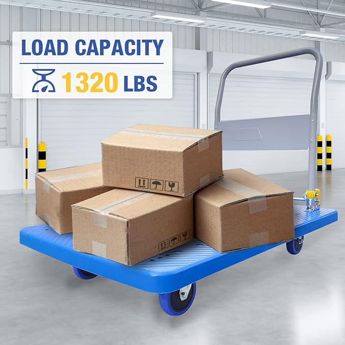 Flatbed Cart, Heavy Duty 1320lbs Capacity Platform Hand Truck 360 Degree Swivel - Image 6