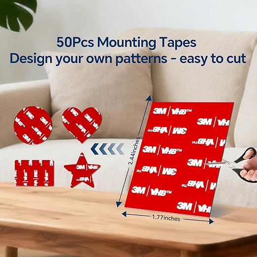 3M VHB Double Sided Tape 50Pcs, 2.44 x 1.77 Inch Heavy Duty Waterproof Mounting - Image 2