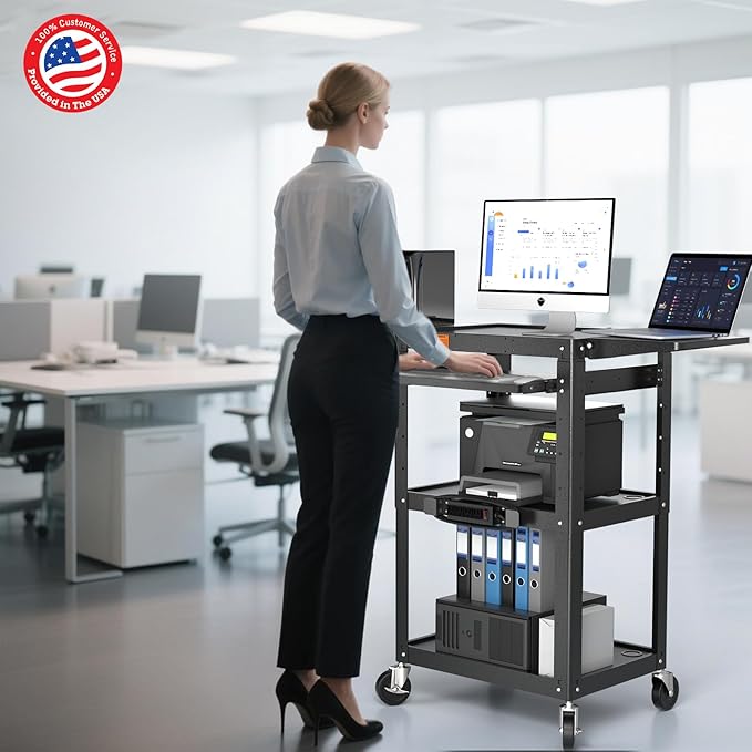 Large Steel AV Cart with Power Strip & Drop Leaves - Image 2