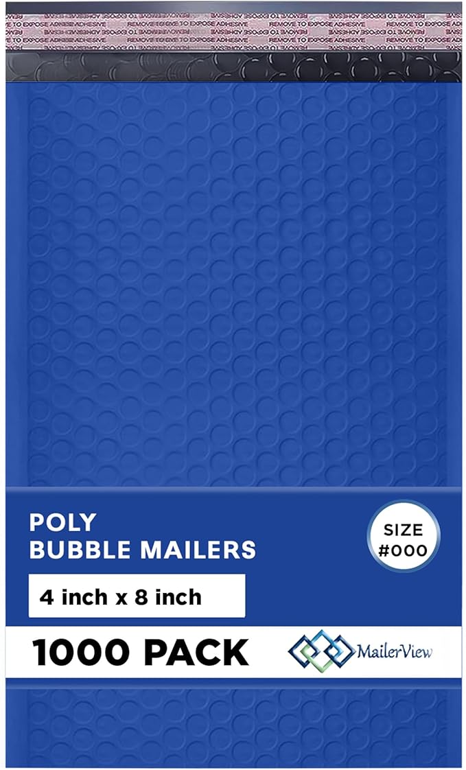 Royal Blue Small Bubble Mailers 4x8 Inch #000 | Thick Padded Poly Bubble Mailer by MAILERVIEW