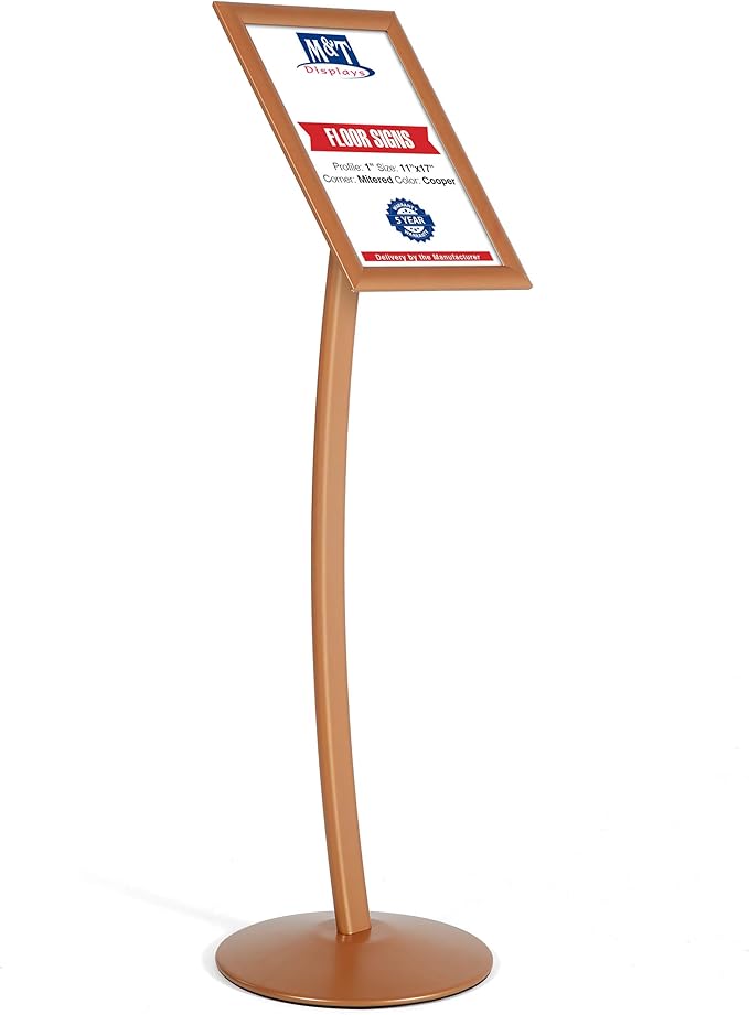 M&T Displays Curved Menu Board, 11x17 Pedestal Sign Holder Copper Floor by MTDisplays