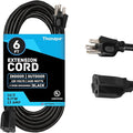 13 Amp Outdoor Extension Cord 6 ft, 16/3 SJTW 6 Foot Black Extension Cord 3 by Thonapa
