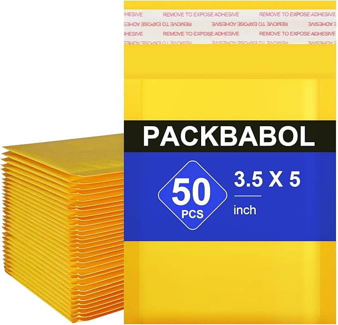 packbabol Kraft bubble mailers 3.5x5 Inch 50 Pack, Self-Sealing Paper Envelopes by packbabol