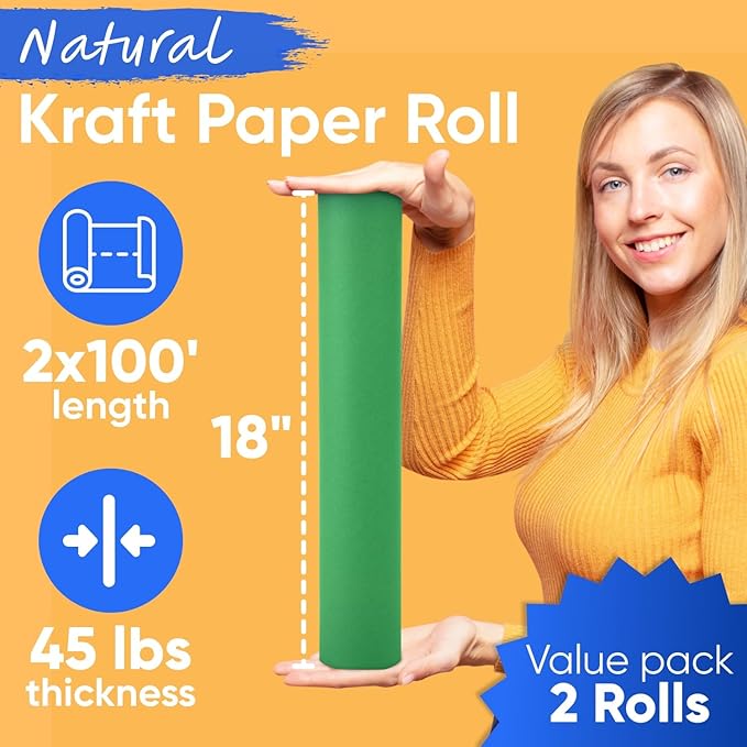 18" x 1200" Green Kraft Paper Roll, 45 lbs Thickness, Made in USA Colored Kraft - Image 3