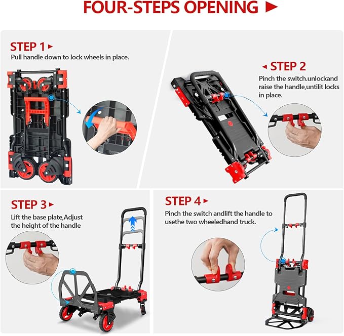 2 in 1 Hand Truck Dolly Foldable, 330LB Folding Hand Truck Heavy Duty Carrying - Image 4
