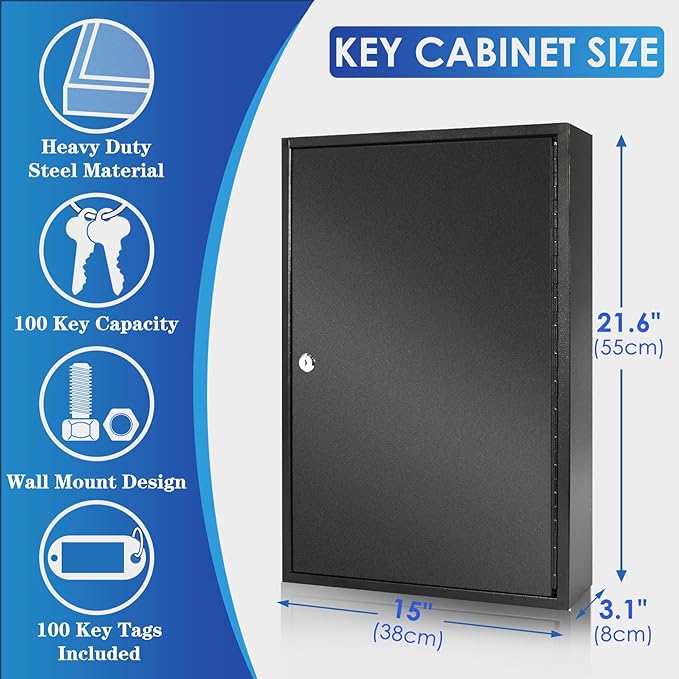 ORIENTOOLS Key Box 100 Position Steel Key Safe Cabinet, Wall Mount Key Holder - Image 2