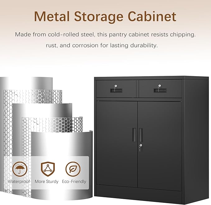 Metal Storage Cabinet with 2 Drawers and Shelves, Adjustable Shelf File Cabinet - Image 9