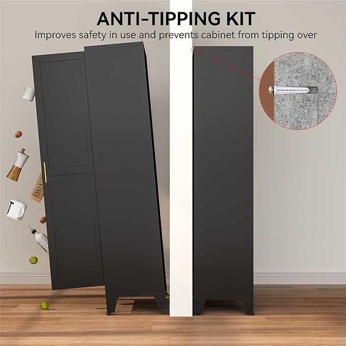 COFaR 71" Modern Pantry Cabinet in Black, 5-Tier Storage Cabinet - Image 7