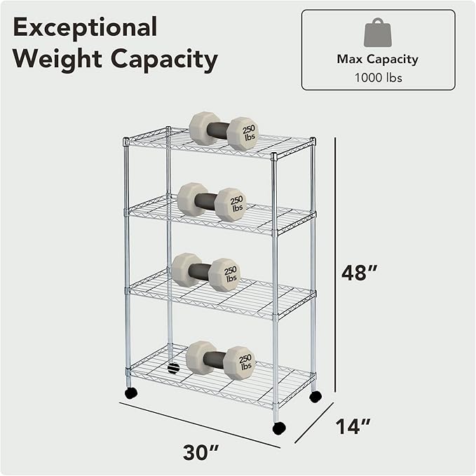 Displays By Jack 4 Tier Wire Shelving Unit Storage Rack, Metal Heavy Duty - Image 2