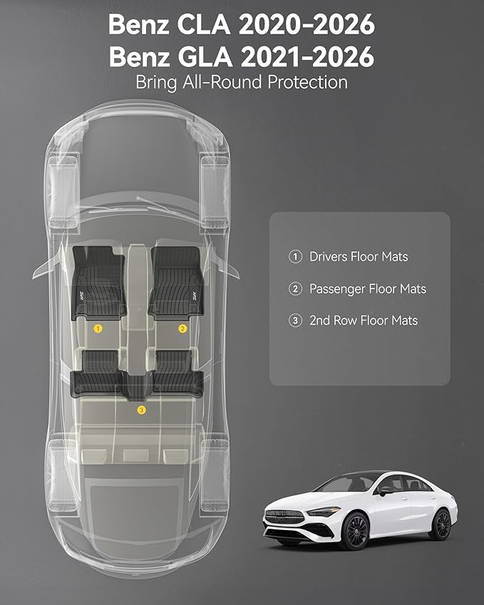 3W Floor Mats for Mercedes Benz CLA 250 / GLA 250, TPE All Weather Custom Fit - Image 2