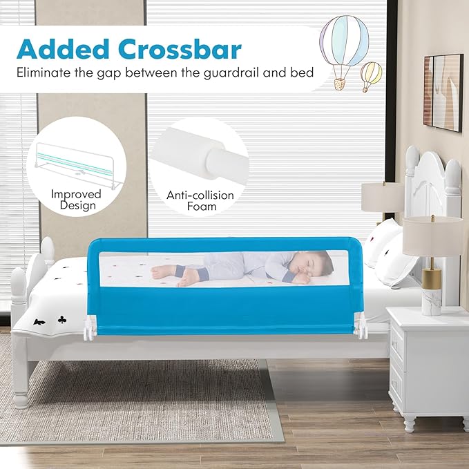 BABY JOY Bed Rails for Toddlers, Swing Down Bed Guard w/Safety Straps, Folding - Image 5
