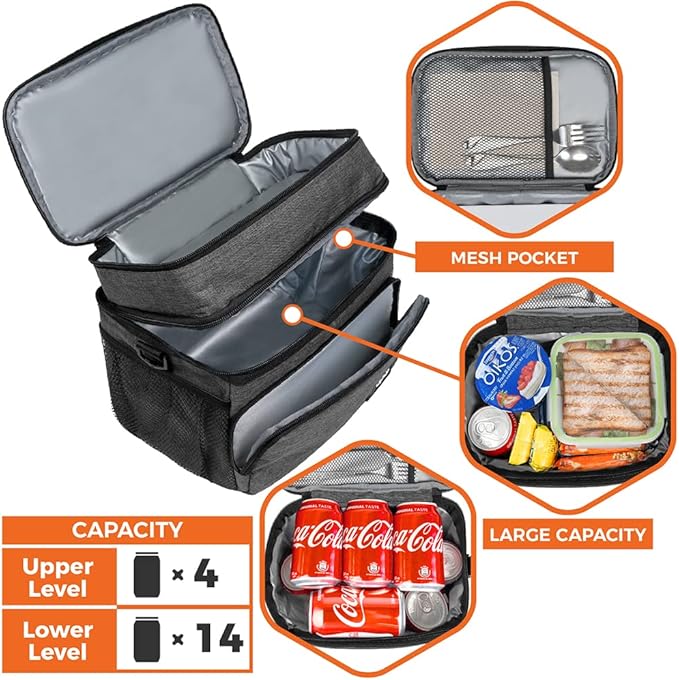 opux Insulated Lunch Bag for Men Women, Large Dual Compartment Cooler Bag - Image 5