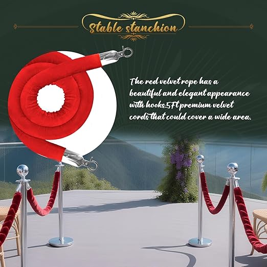 4Pcs Sliver Stanchion Post Queue Velvet Ropes and Posts - Image 4