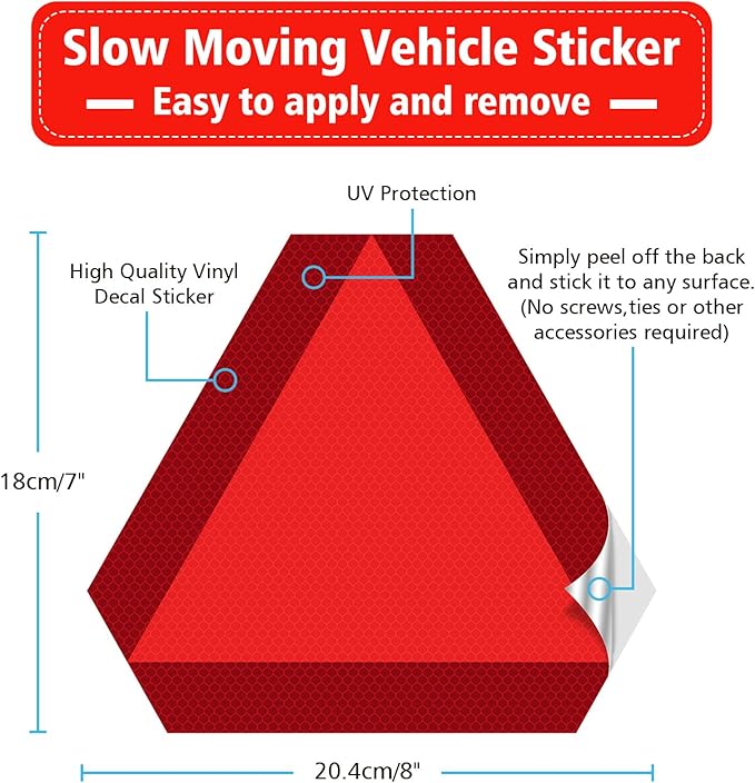 3 Pack Slow Moving Vehicle Triangle Sticker, 8 x 7 inch Diamond Grade - Image 2
