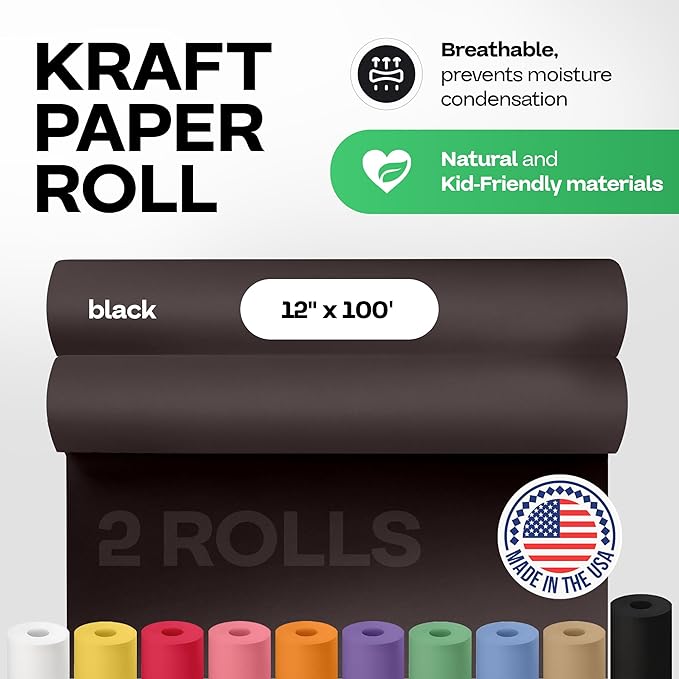 12" x 1200" Black Kraft Paper Roll, Kids' Arts & Crafts, School Projects - Image 2