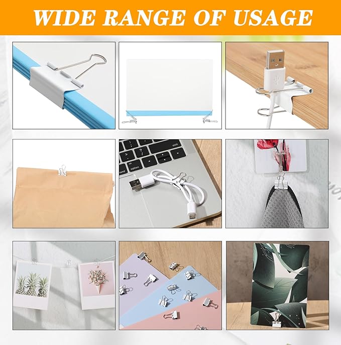Jetec 100 Pack 0.6in/15mm White Metal Binder Clips Bulk Medium Reusable Fold - Image 3