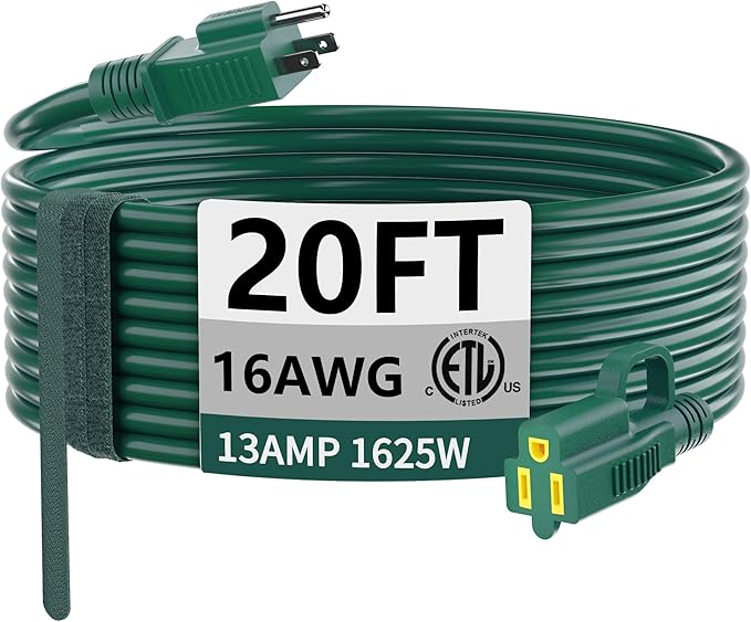 HUANCHAIN Indoor Outdoor Green Extension Cord 20 ft Waterproof, 16/3 Gauge by huanchain