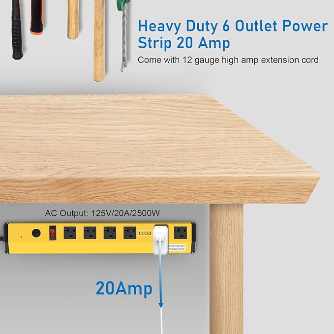 CCCEI Heavy Duty Power Strip Surge Protector 20 Amp, High Amp Industrial Shop - Image 2