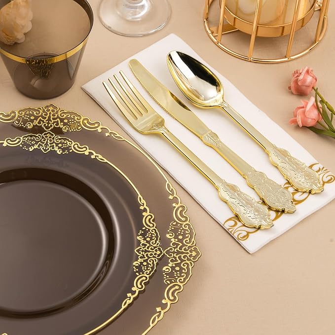 350PCS Clear Black Plastic Plates - Image 4